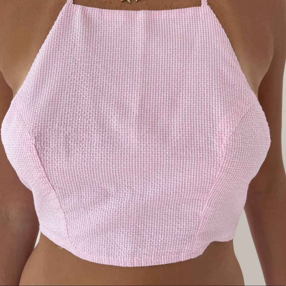 LF Pink Plaid Halter Top